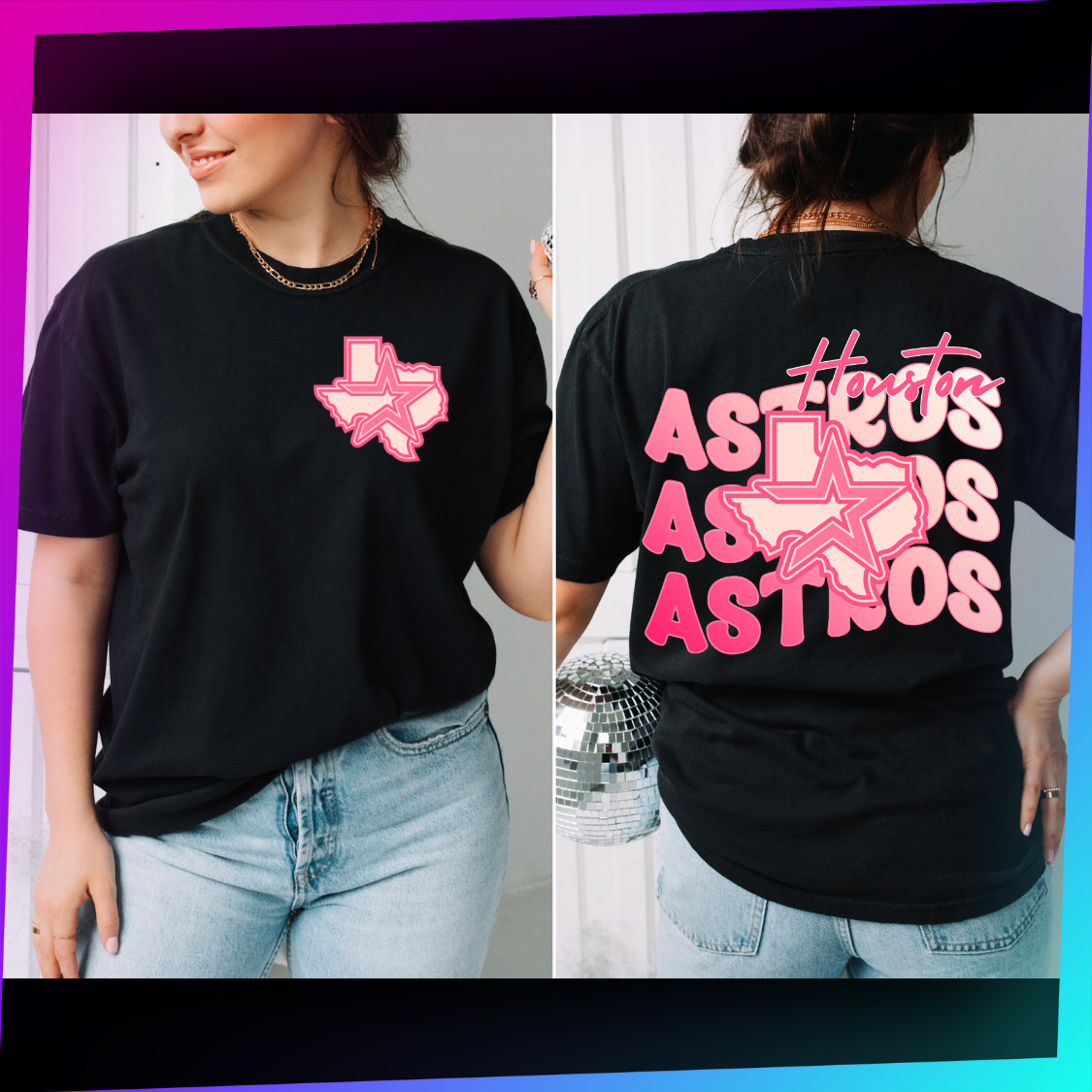 PINK STACKED ASTROS TEE